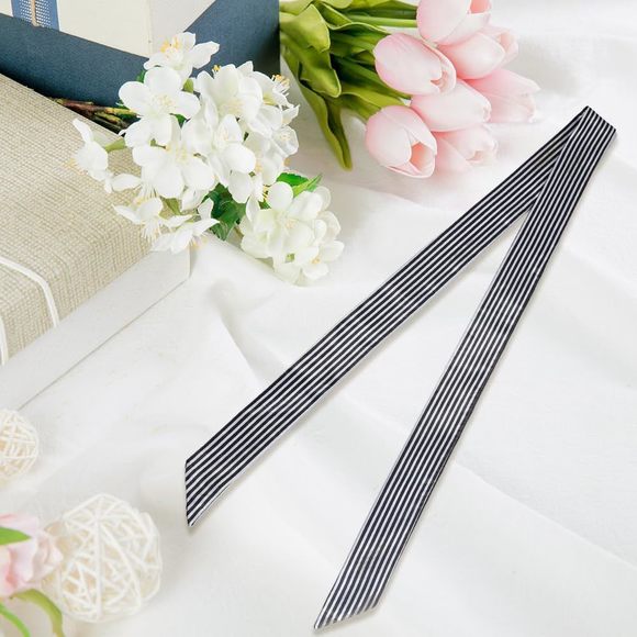 Black White Striped Skinny Scarf Belt Fashion Satin Silk Purse Bag Neck Scarfs💘 - Picture 7 of 7